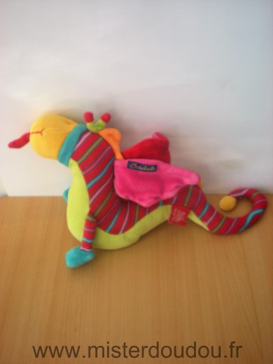 Moulin roty Dragon Dragobet rouge vert raye - Bon état