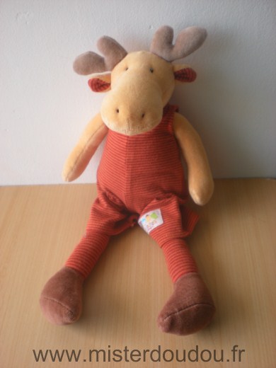 Moulin roty Elan Adam, les loupios, jaune salopette orange rayée - Très bon état