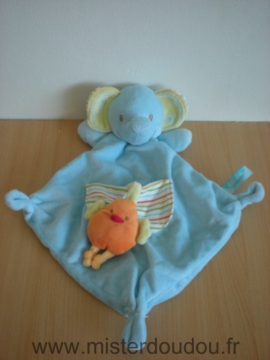 Bébérêve Eléphant Bleu poche avec oiseau orange - Très bon état
