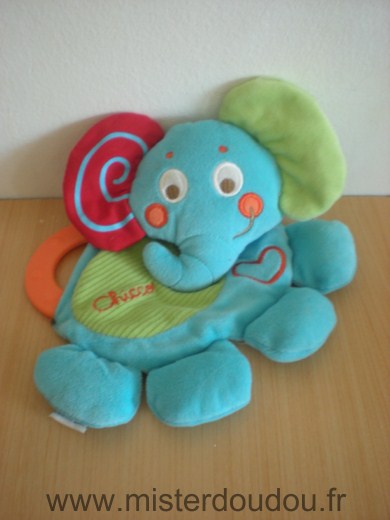 Chicco Eléphant Bleu vert rouge anneau dentaire - Très bon état