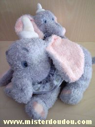 Eléphant Gris oreilles roses colerette grise et blanche à motifs Disney