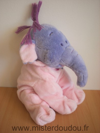 Eléphant Lumpy mauve pyjama rose capuche trois boutons brodes tete de lumpy Disney