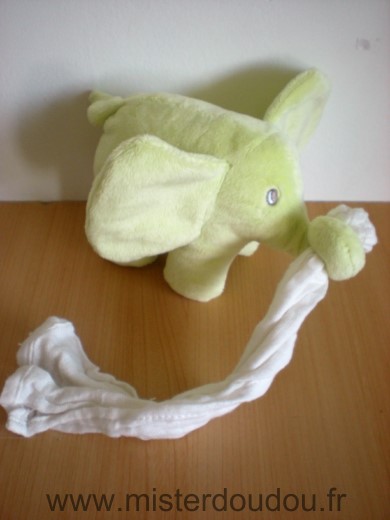 Kimbaloo Eléphant Vert anis mouchoir lange blanc - Très bon état