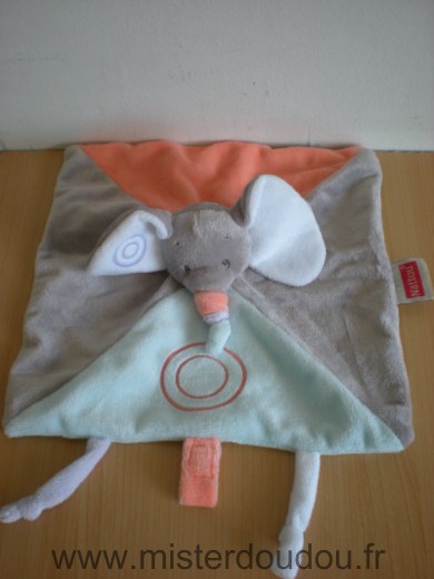 Nattou Eléphant Bleu gris rond orange - Très bon état