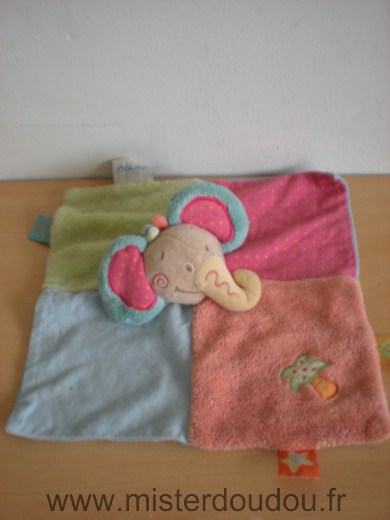 Nattou Eléphant Bleu rose vert - Bon état