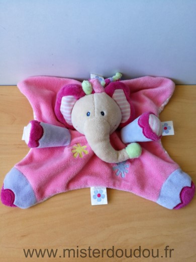 Nattou Eléphant Rose mauve rayures dessous - Très bon état