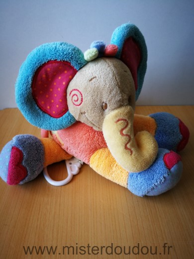 Nattou Eléphant Rose orange bleu palmier - Très bon état