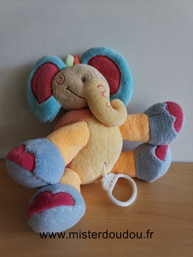 Nattou Eléphant Rose orange bleu palmier - Très bon état