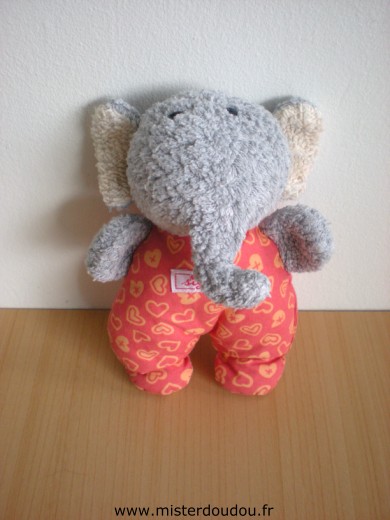 Sigikid Eléphant Rose motifs coeurs gris - Très bon état