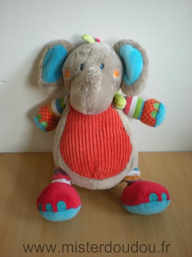 Tex Eléphant Gris ventre orange echarpe verte - Très bon état