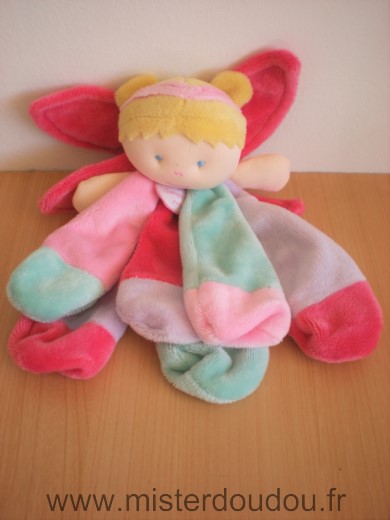 Doudou et compagnie Fee Petales rose mauve turquoise - Très bon état