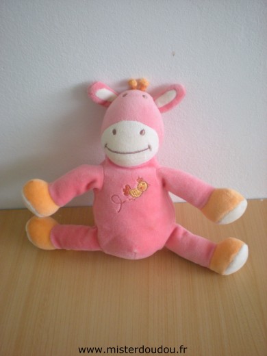 Amtoys Girafe Rose avec ptit oiseau brodé - Très bon état