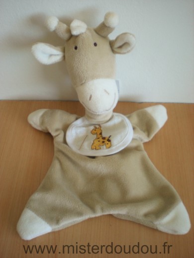 Dmc Girafe Beige bavoir blanc avec une girafe brodee - Très bon état