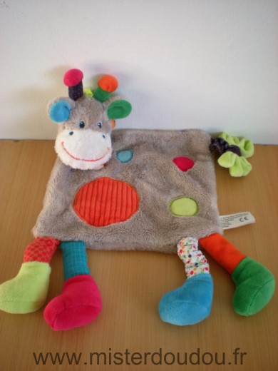 Nicotoy Girafe Gris rond orange vert bleu rouge echarpe multicolore - Très bon état
