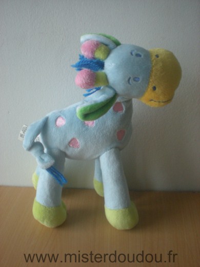 Nicotoy Girafe Bleu jaune vert taches roses - Très bon état