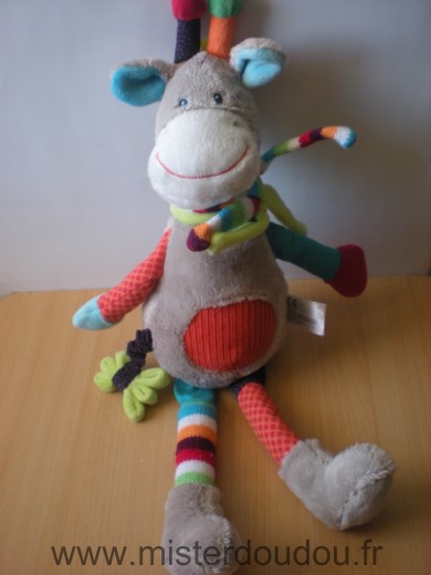Nicotoy Girafe Gris rond rouge echarpe verte et multicolore - Très bon état