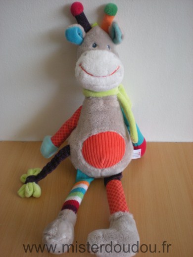 Nicotoy Girafe Zoe gris rouge echarpe mulicolore - Très bon état