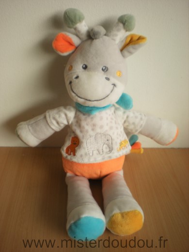 Tex Girafe Gris blanc orange foulard bleu elephant - Très bon état