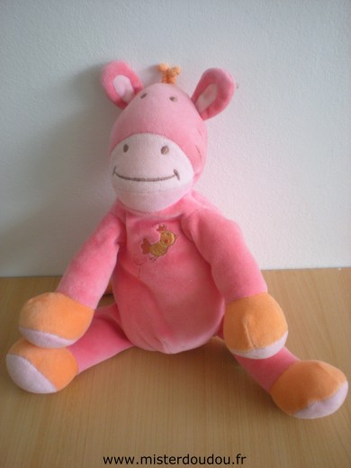 Tex Girafe Rose avec petit oiseau brodé - Très bon état