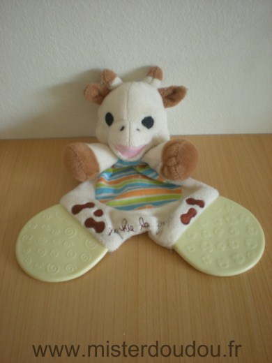 Girafe Sophie la girafe beige raye vert orange bleu deux anneaux dentairess Vulli