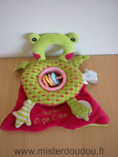 Doudou et compagnie Grenouille Les bouilles vert rouge super croa croa - Très bon état