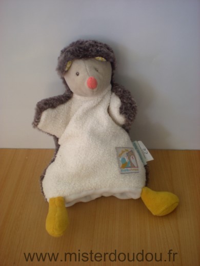 Moulin roty Hérisson Blanc marron biscotte et pompon - Très bon état