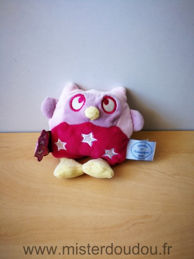 Doudou et compagnie Hibou Chouette rose mauve etoiles - Très bon état