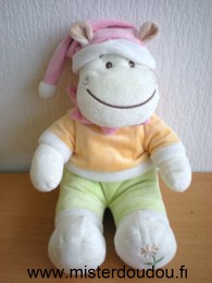 Marque Inconnue Hippopotame Vert tshirt orange col rose bonnet rose fleur sur la patte - Très bon état