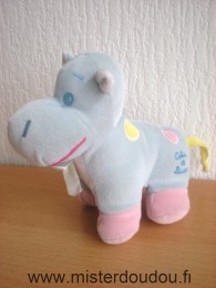 Calin et bisous Hippopotame Bleu rose jaune - Très bon état