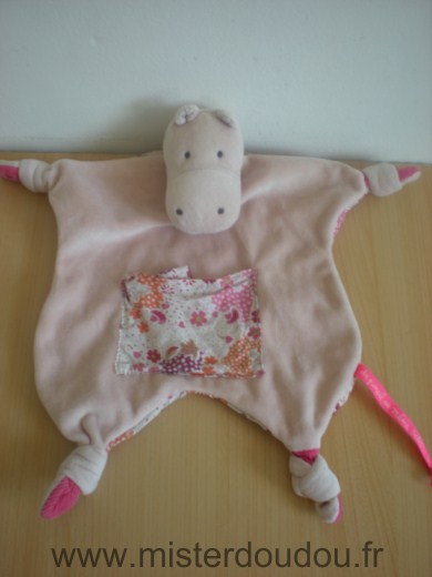 Hippopotame Rose poche et dos en tissus fleuri Du pareil au même