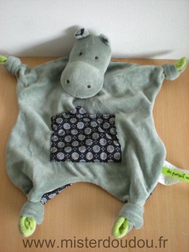 Du pareil au même Hippopotame Vert noir motifs fleurs - Très bon état