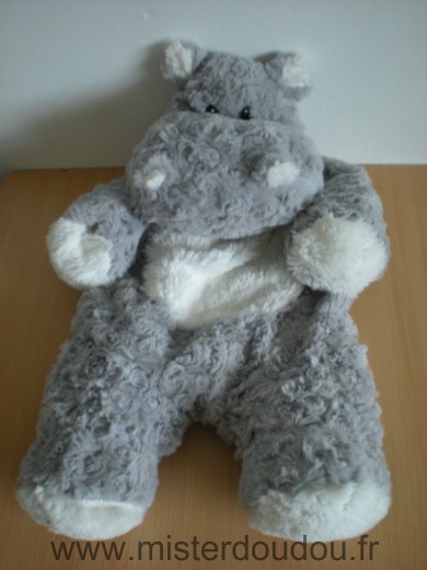 Hippopotame Peluche gris blanc range poche dans le dos range pyjama Etam