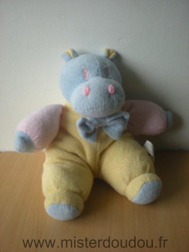 L dake Hippopotame Jaune rose bleu en tissus epponge - Très bon état