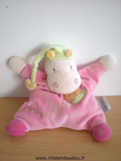 Nattou Hippopotame Rose avec papillon - Très bon état