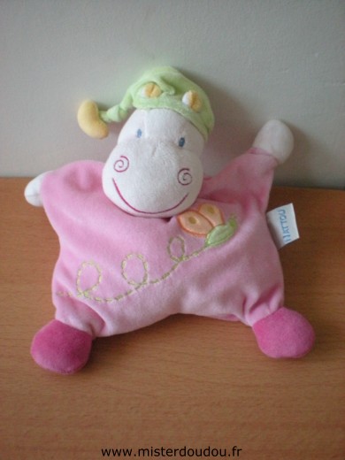 Nattou Hippopotame Rose avec un papillon brodé - Très bon état