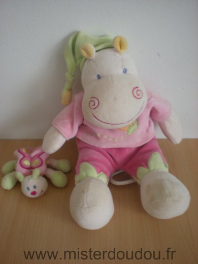 Nattou Hippopotame Rose vert tenant abeille - Très bon état