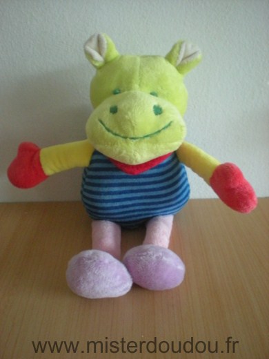 Playkids Hippopotame Bleu raye rose vert jaune - Très bon état