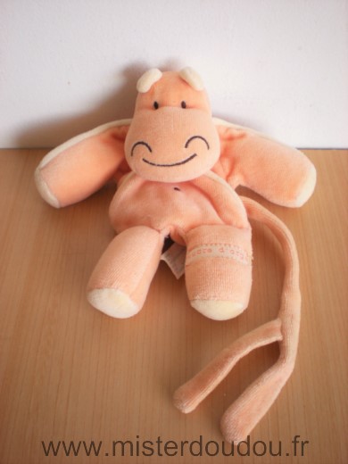 Sucre d orge Hippopotame Rose saumon attache tetine - Très bon état