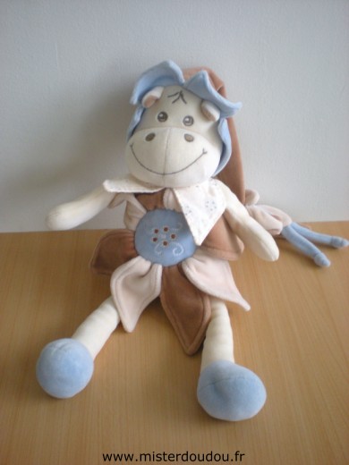 Takinou Hippopotame Beige fleur pétales beige marron bonnet marron - Très bon état