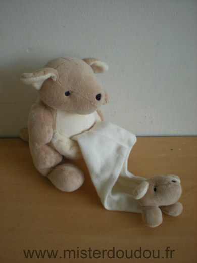 Nature et découvertes Kangourou Beige ecru mouchoir ecru avec bebe - Très bon état