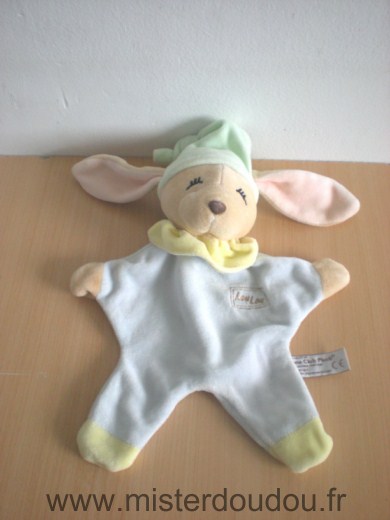Anna club plush Lapin Louloun dormeur bleu bonnet vert col jaune - Très bon état