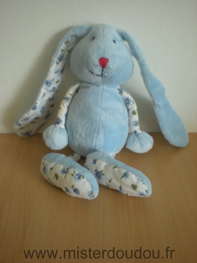 Aubert Lapin Bleu blanc motifs fleurs - Très bon état