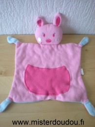 Auchan Lapin Tissus rose dessus bleu dessous - Très bon état