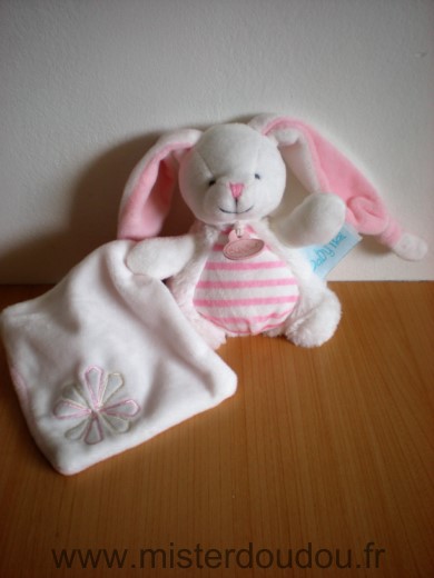 Baby nat Lapin Blanc raye rose mouchoir blanc fleur - Très bon état