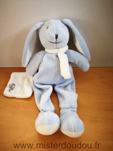 Baby nat Lapin Bleu mouchoir blanc echarpe blanche - Très bon état