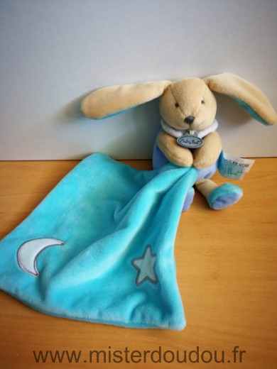 Baby nat Lapin Mauve mouchoir bleu lune etoile luminescent - Très bon état