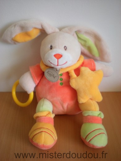 Baby nat Lapin Orange jaune etoile anneau jaune - Très bon état