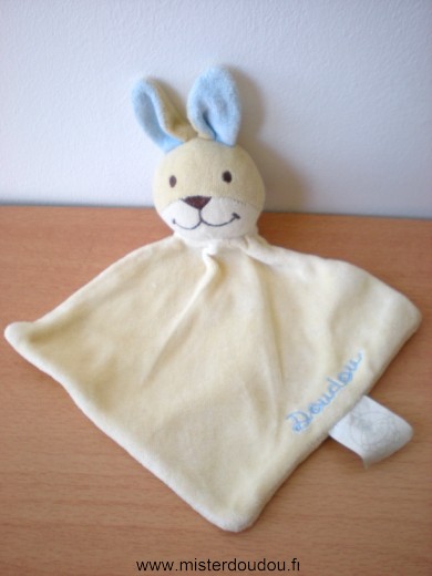 Bengy Lapin Jaune oreilles bleus brodé doudou - Très bon état