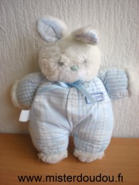 Boulgom Lapin Bleu blanc en tissus, tête en peluche blanche - Bon état
