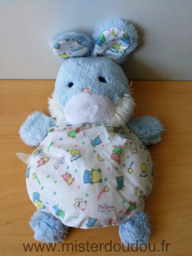 Boulgom Lapin Peluche bleu blanc tissus motifs etoiles - Bon état